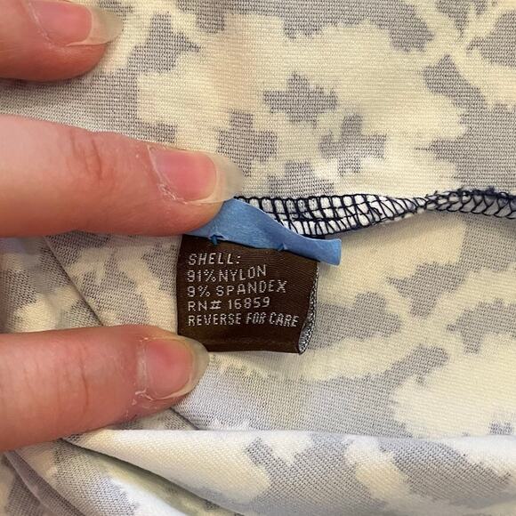 J. McLaughlin Catalina Cloth Faux-Wrap Dress Small Navy Geometric Office Stretch - Picture 12 of 13